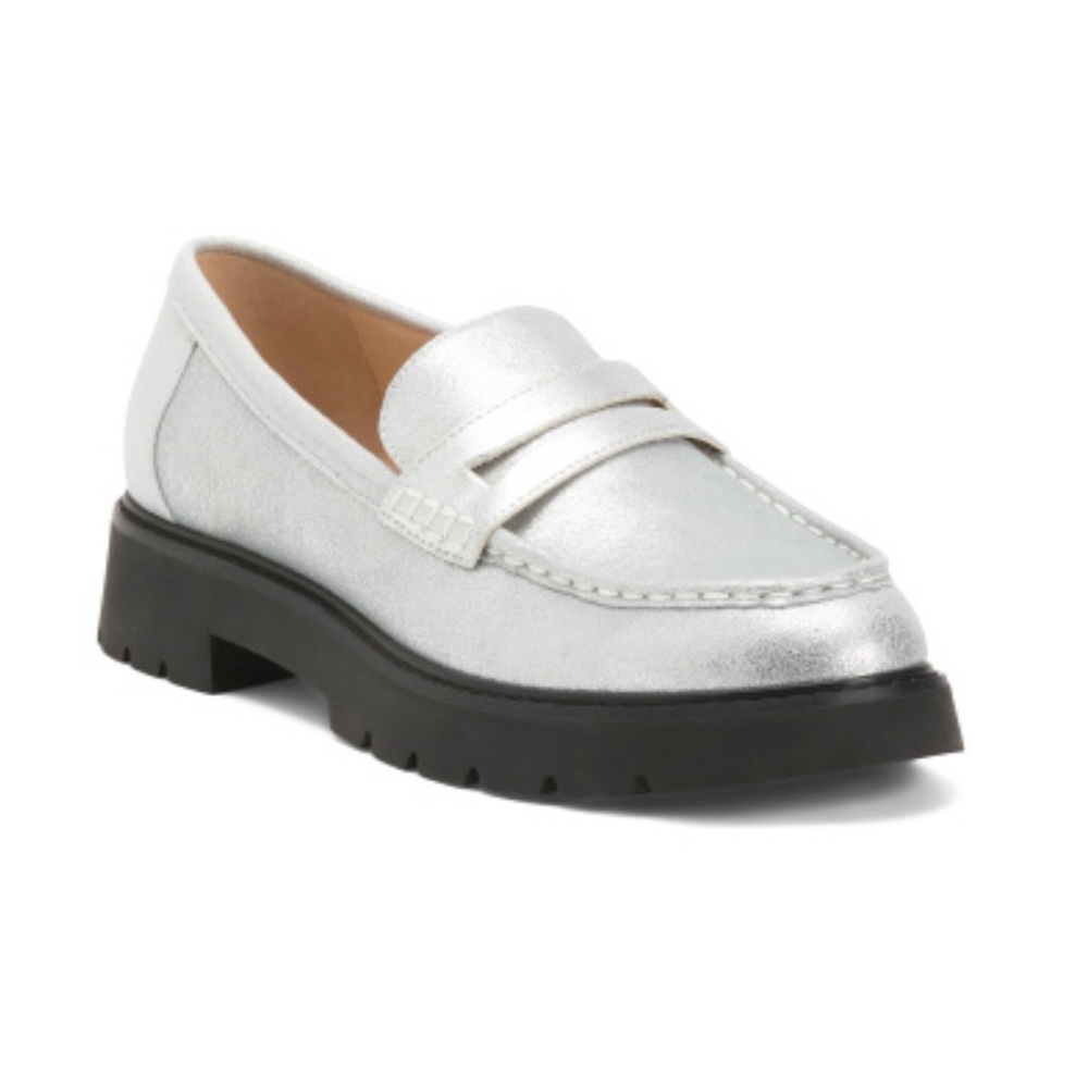 Luxury Rebel Leather Silver Loafers